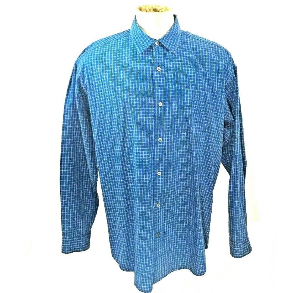 Mens Banana Republic Blue Tattersall Check Button Front Long Sleeve Shirt Sz XL